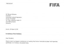 Mesaj de condoleanțe din partea președintelui FIFA