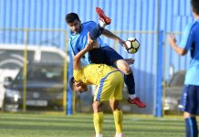 Faza de joc in meciul de fotbal dintre Metaloglobus Bucuresti si Petrolul 52, contand pentru Liga 2, desfasurat pe Stadionul Juventus din Bucuresti, vineri 24 august 2018